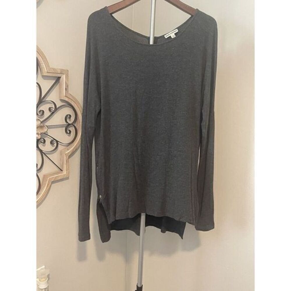 Zenana Outfitters Sweater Pullover Long Sleeve Zippers Accent Gray L